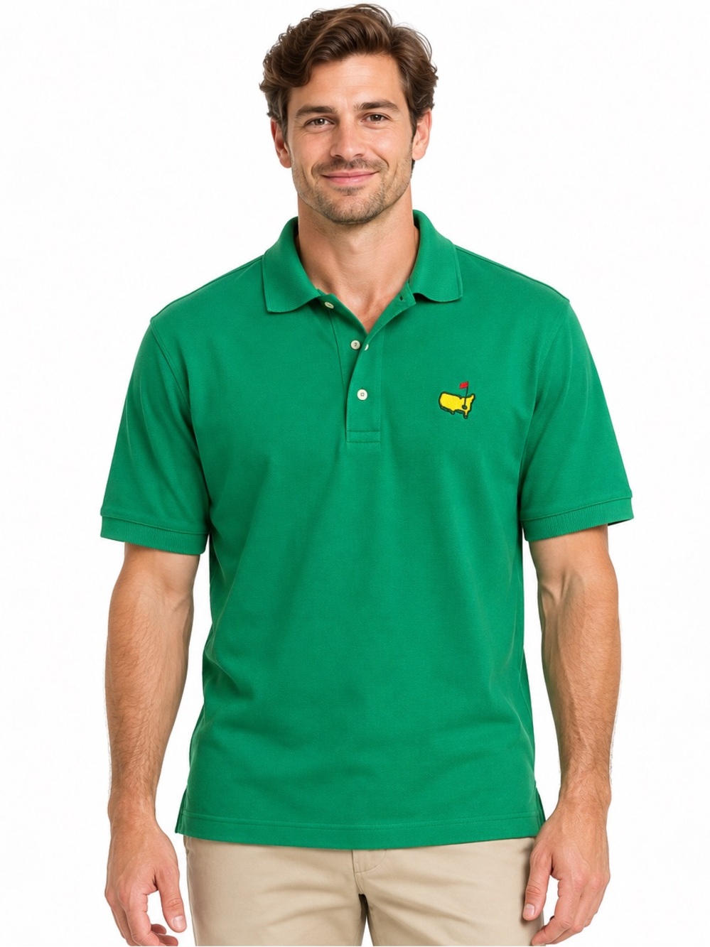 Masters Size Large Golf Green Short-Sleeve Polo Shirt with Embroidered Logo